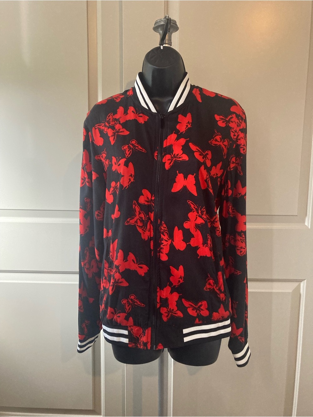 Cactus Man Black and Red Butterfly Varsity Jacket